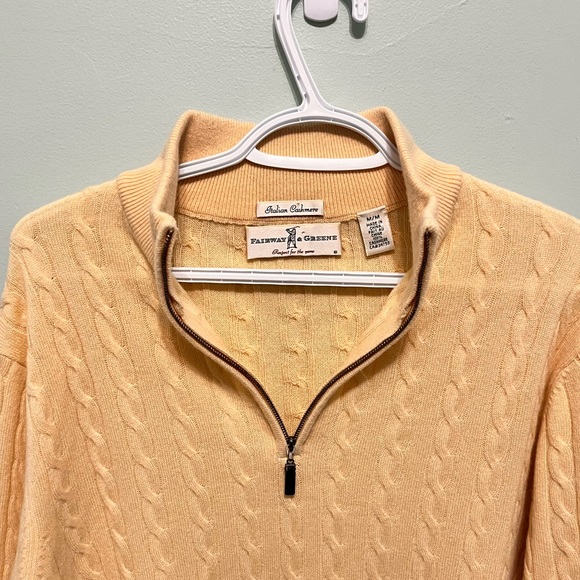 Fairway & Greene - Men’s Medium - 100% Italian Cashmere Zip Up Sweater -Yellow - Picture 3 of 10
